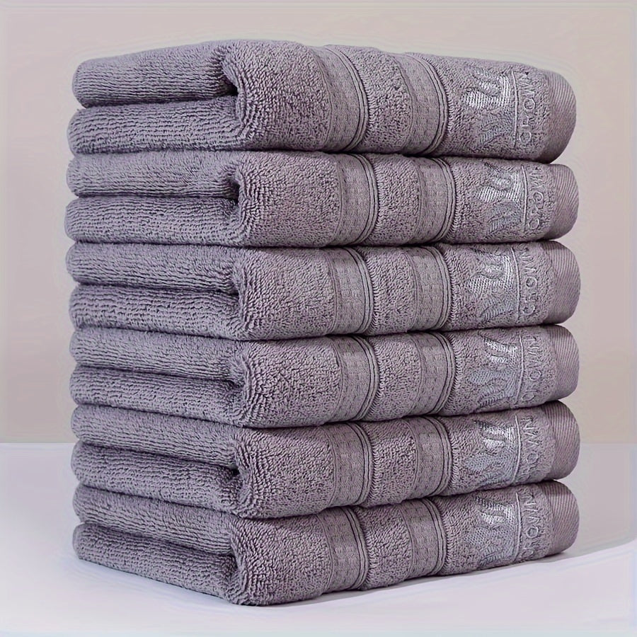 6-piece set of pure cotton face washing towels with crown pattern embroidery, suitable for home use in bathroom and dressing room.