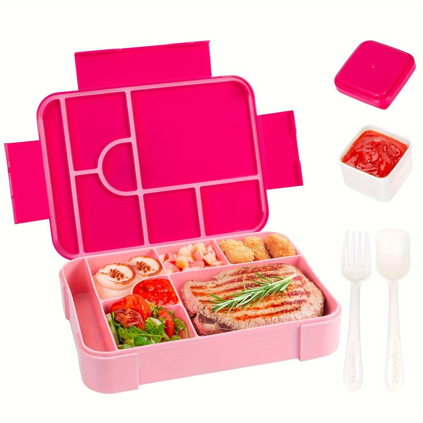 Leak-proof Bento Lunch Box with 7 Compartments - Perfect for Students and Adults on the Go! Includes Food Container, Cutlery Set, and Holds 1330ml. Suitable for School, Office, Outings, Microwave, and Dishwasher Safe.