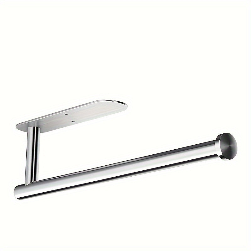 Paper Towel Holder for Under Cabinet Mounting, Versatile Silvery Design with Optional Drilled or Self-Adhesive Installation, Stainless Steel Holder for Paper Towel Rolls, Ideal for Kitchen, Pantry, or Bathroom Organizing