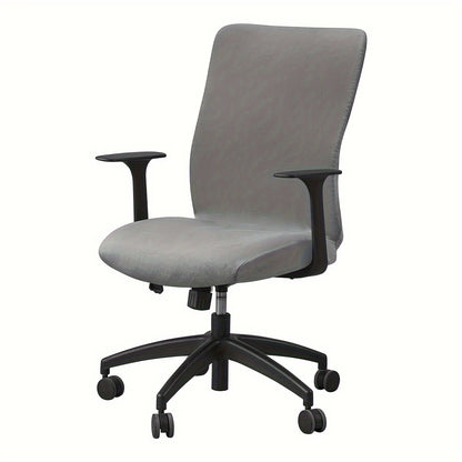 Soft velvet office chair cover with elastic stretch and slip-resistant grip, suitable for home, hotel, and office use. Made of a polyester and spandex blend, machine washable.