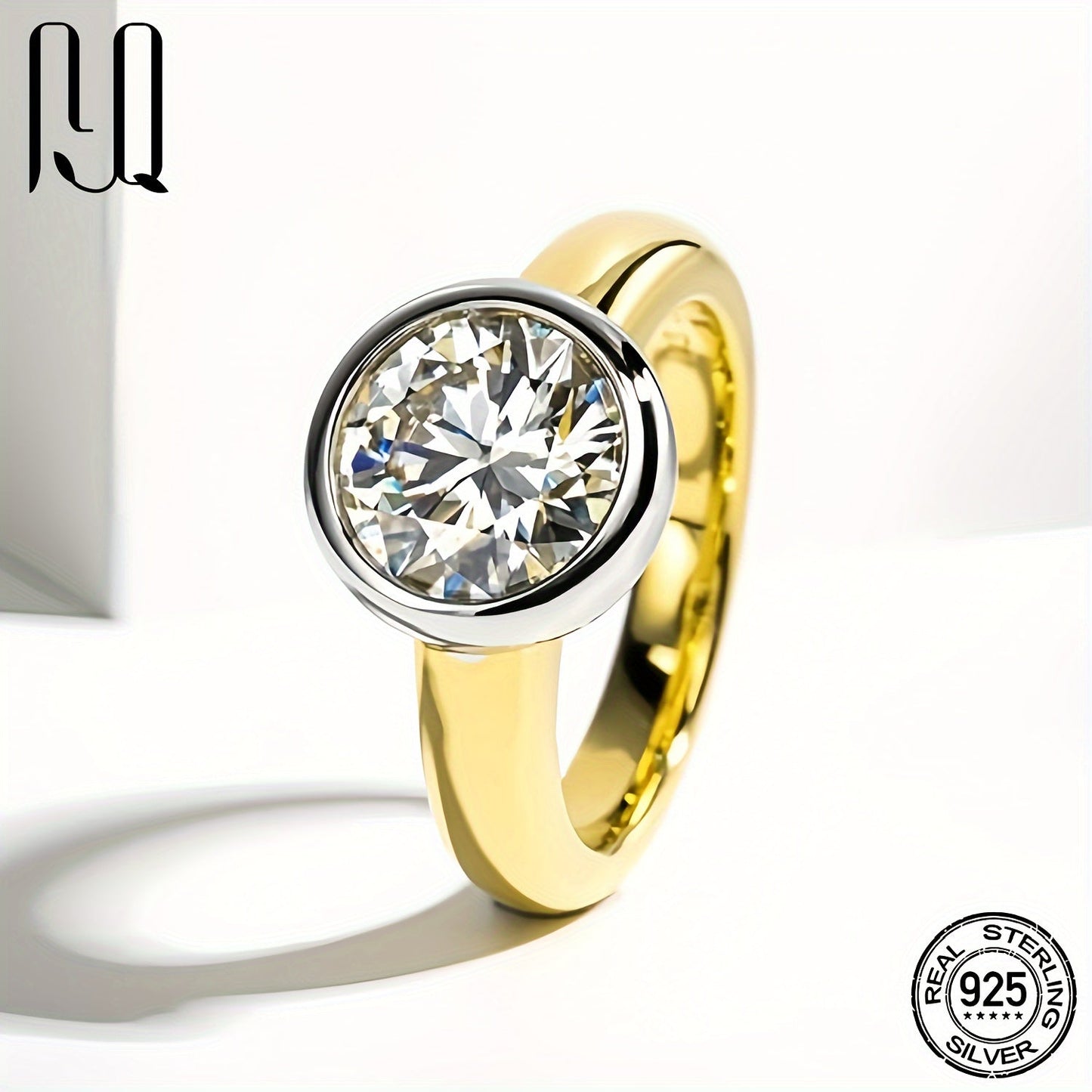 Stylish and Minimalistic Moissanite Wedding Band featuring a Synthetic Round Cut Gemstone, ideal for April Birthdays. Crafted with 925 Sterling Silver and Gold Plating, this ring by PYQ is perfect for daily wear or as a special gift. Includes Certificate