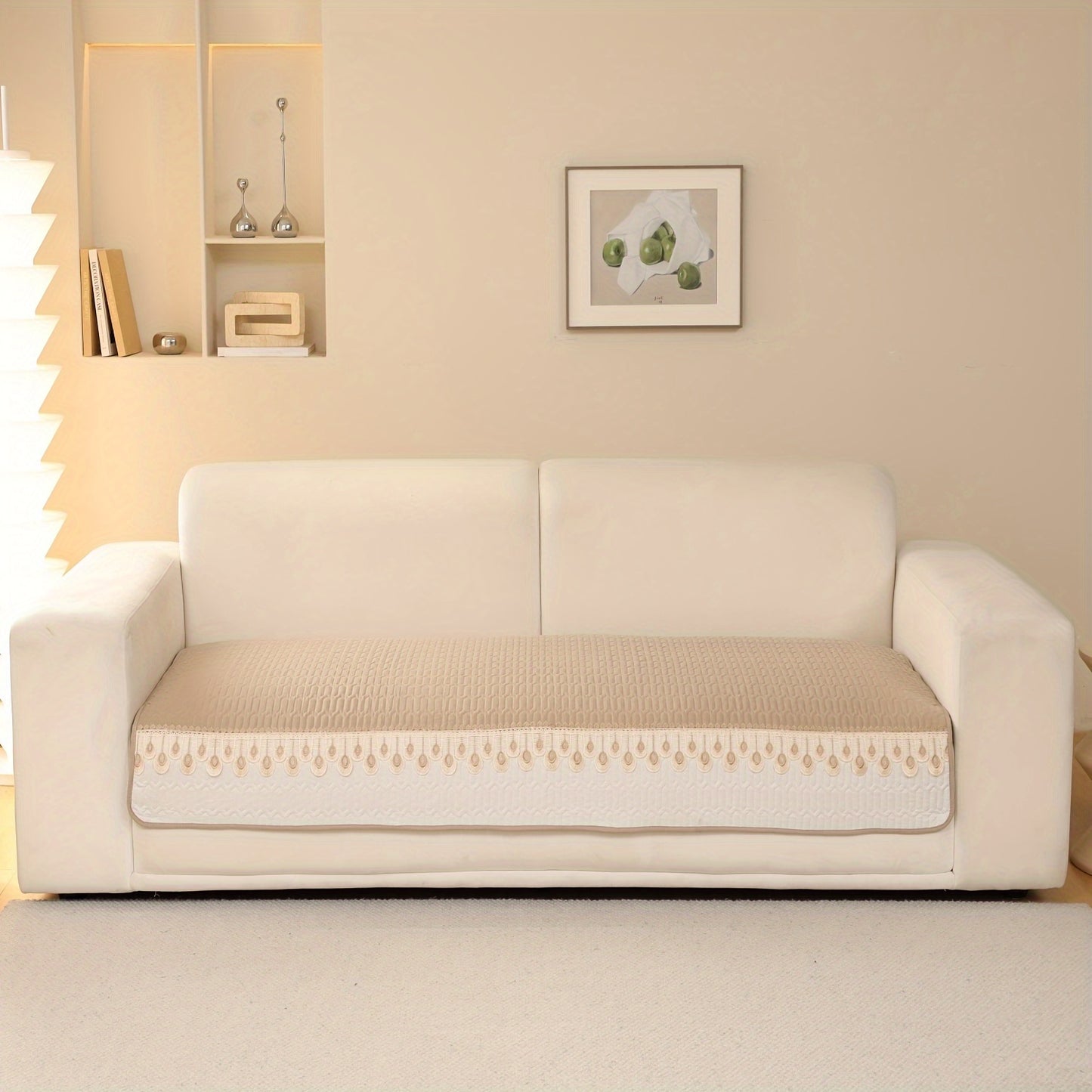 Luxurious Feather Embroidery Quilted Sofa Cover enhances and protects your couch.