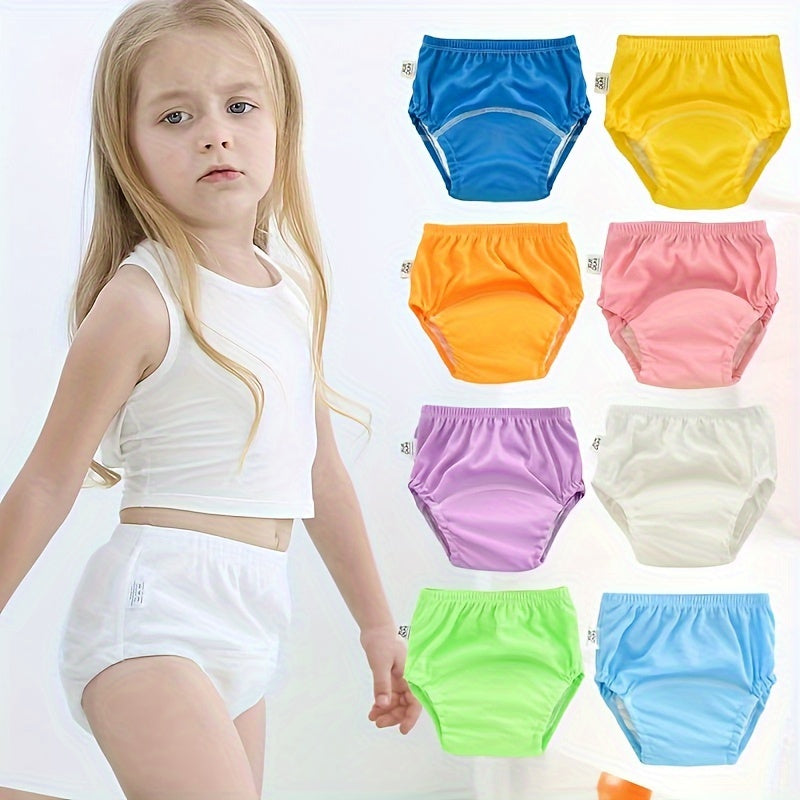 Soft and breathable polyester training pants set of 3 - Comfortable, washable underwear for potty training in a variety of colors: White, pink, purple, green, blue, yellow