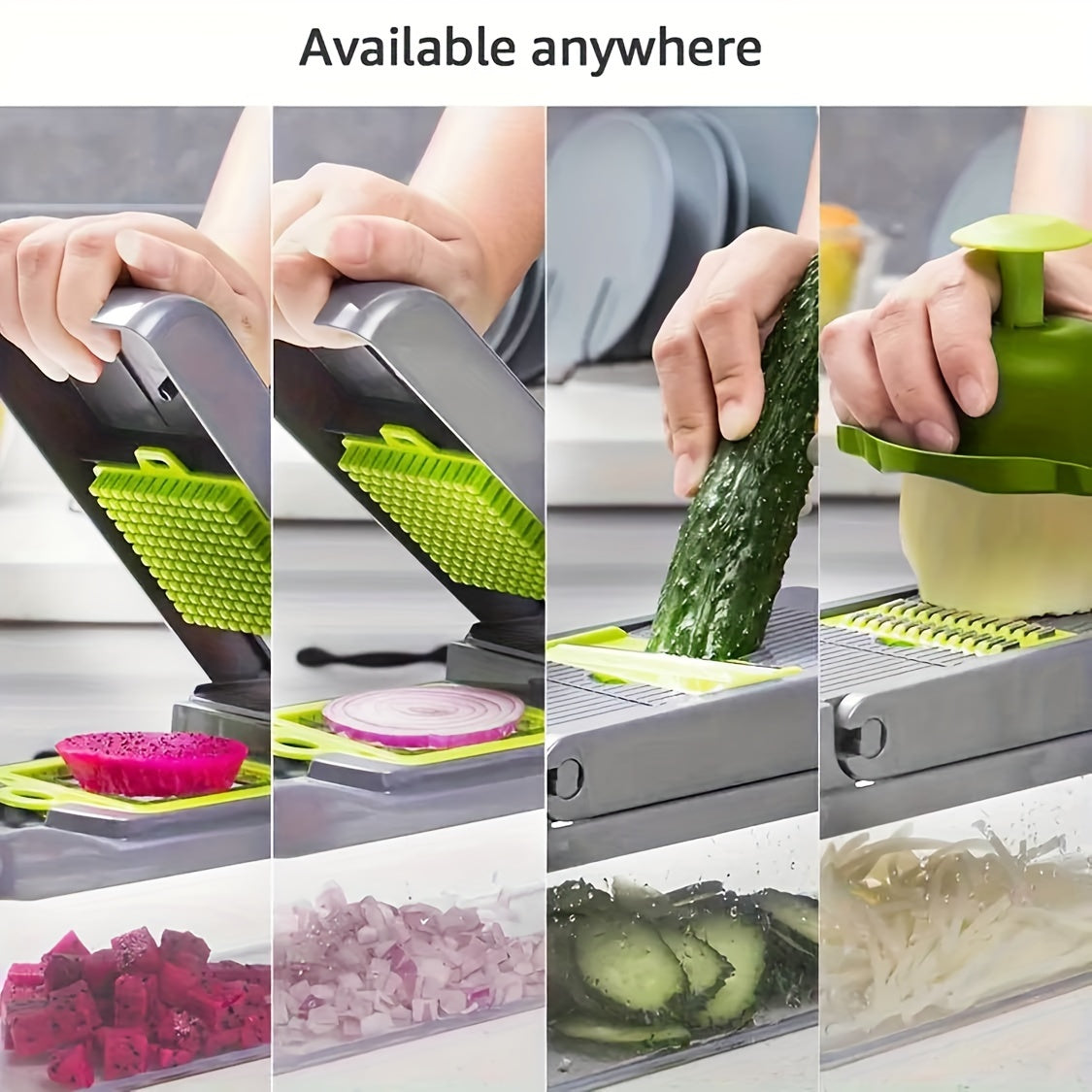 Get ready to cut, chop, and slice your way to faster meal prep with the 14-in-1 Multifunctional Vegetable Chopper & Fruit Slicer Set! This manual food processor comes with a convenient container and stainless steel blades to make preparing meals a