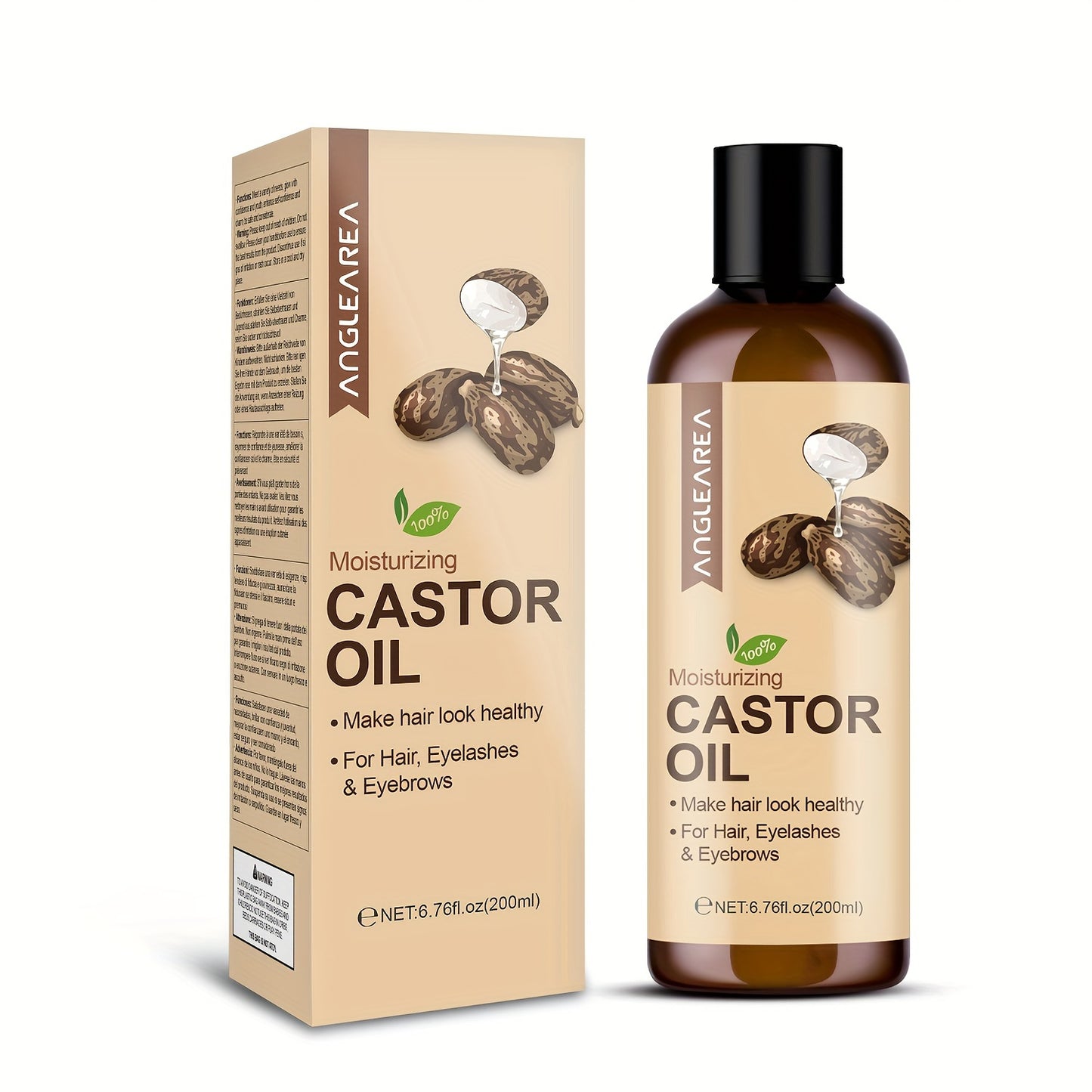 200ml Castor Oil for Hair, Eyelashes, Eyebrows & Skin, Cold-Pressed Unrefined