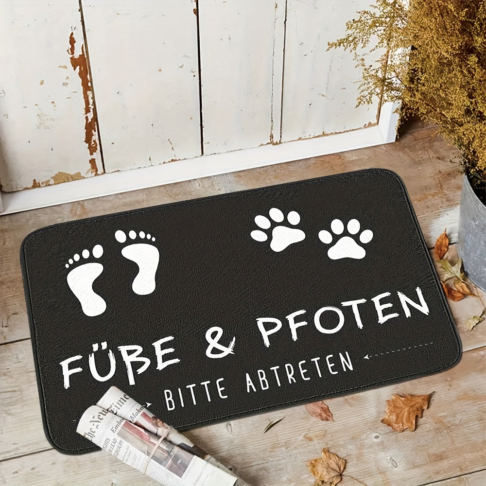 Chic Paw Print and Letter Design Doormat - Anti-Slip, Easy to Clean, Soft Flannel with Absorbent Sponge Bottom for Stylish Home Decor