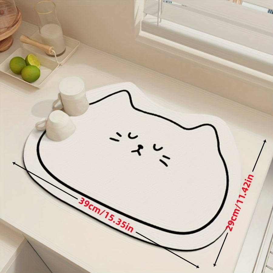 Festive Adorable Kitty Dish Mat: Ideal for Your Kitchen or Bathroom - Dimensions 39cm x 15.35inches