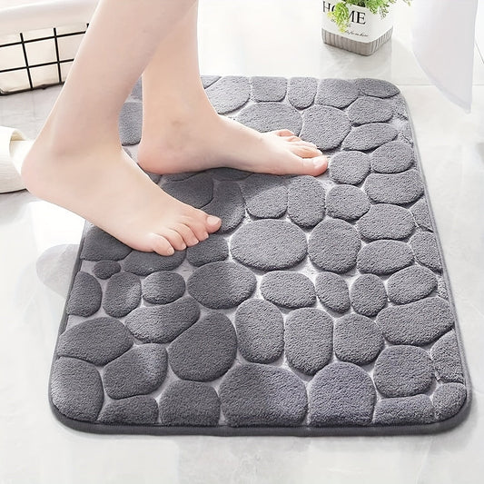 1 dona Pebble Pattern Floor Mat, hammom uchun xotira paxtasidan tayyorlangan, eshik oldida suvni so'rish uchun mo'ljallangan, qo'shimcha xavfsizlik uchun sirpanmaydigan orqa qismi mavjud. Shuningdek, gilam sifatida ham ishlatilishi mumkin.