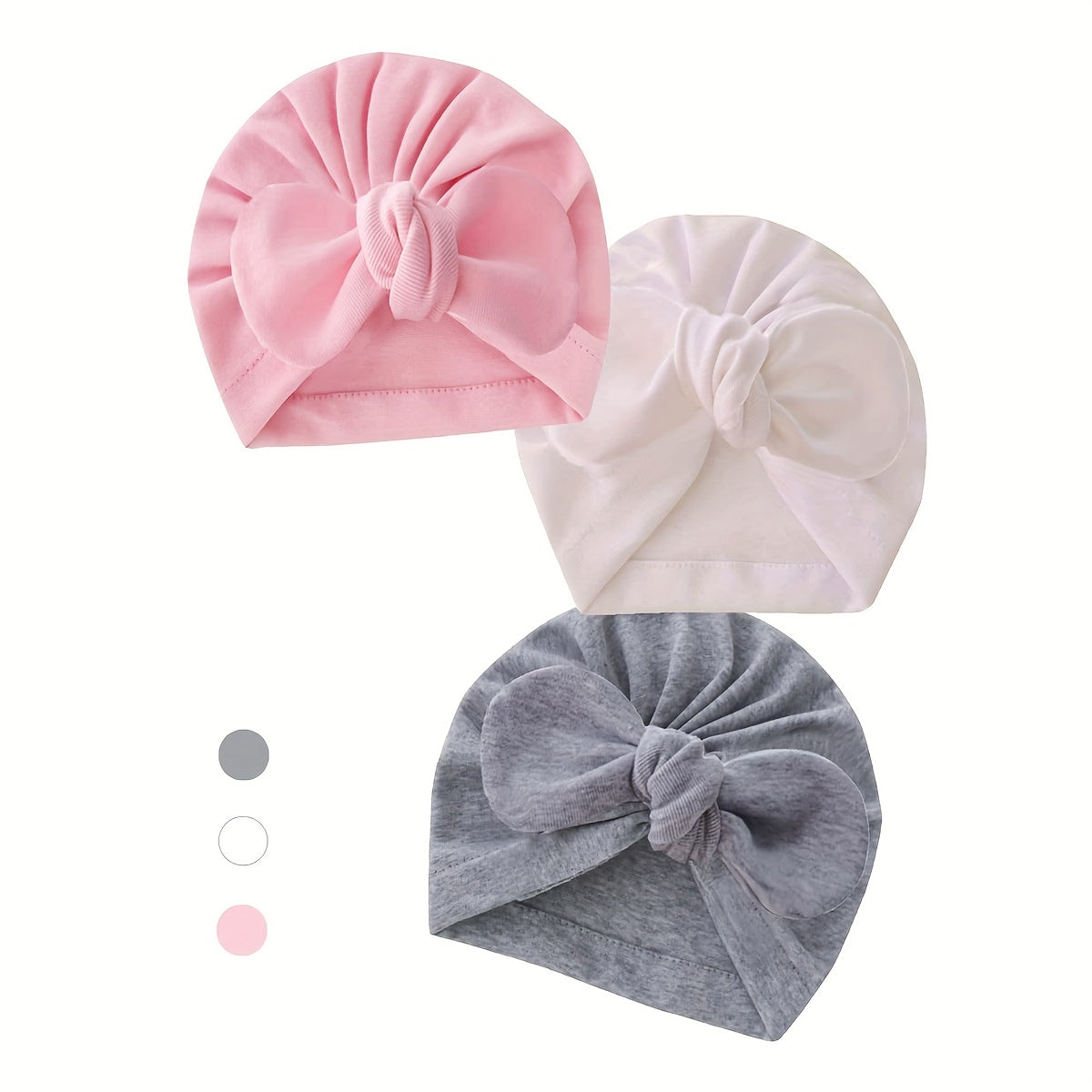 3 pieces of infant and newborn hats, soft tie head cover