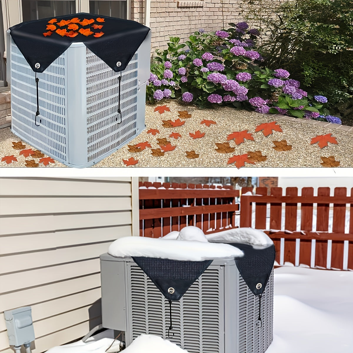 Protect your AC unit all year round with the 1-piece Universal Air Conditioner Cover. Made of durable polypropylene mesh with a leaf guard, this heavy-duty cover offers easy installation and reliable outdoor protection for your unit in any season.