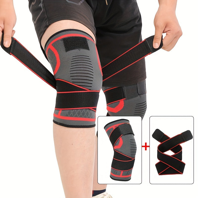 XuanGui Adjustable Nylon Knee Support Brace with Strap - Black & Red Design; Stabilizes knee joints for various activities, secure fit.