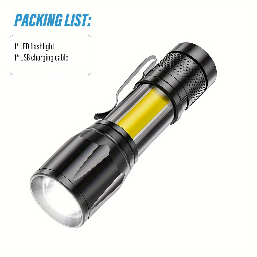 Shustar S-216 Ultra-Bright Mini LED Flashlight: rechargeable, portable work light with XPE & COB side light, telescopic zoom, USB charging - great for camping, hiking, and outdoor