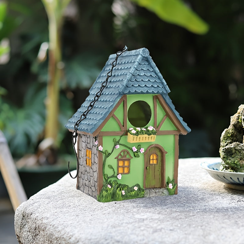 Outdoor hanging bird house suitable for outdoor decoration, hand-painted and rural in style.