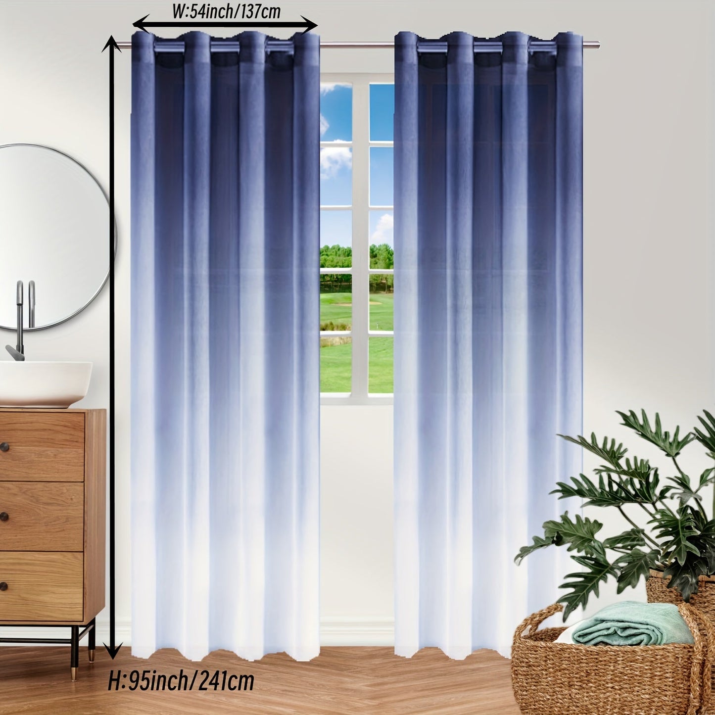 Upgrade your bedroom or living room decor with this stunning Bohemian Ombre Sheer Curtain. The semi-sheer design features a beautiful gradient from blue to white, adding a touch of sophistication to any space. Made from UV protective polyester, this