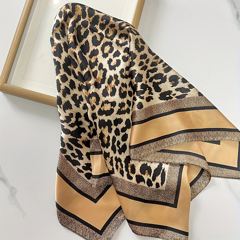 70cm Leopard Print Scarf made of polyester fiber, can be worn as versatile headwear without power requirement.