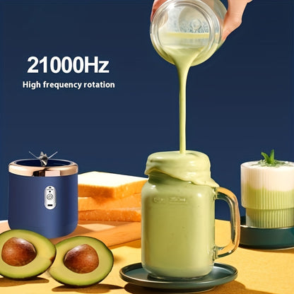 Portable cordless juicer with USB rechargeable feature, includes 2 cups and sports lid, ideal for smoothies and shakes at home, kitchen, and travel.