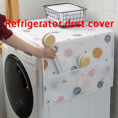 Waterproof refrigerator dust cover with cute cartoon design - multifunctional kitchen storage and hanging bag for home or restaurant use.