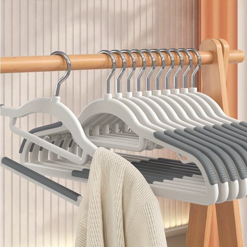 Set of 10 Strong Plastic Hangers with Grip Grooves and Corner Protection - Perfect for Keeping Your Closet Neat and Organized, Great for Air Drying Clothes