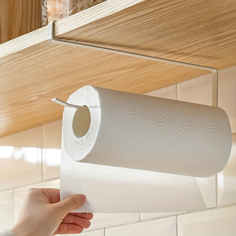 Organize your kitchen with this convenient, space-saving wall-mounted iron paper towel and cling film holder, ideal for cabinets.