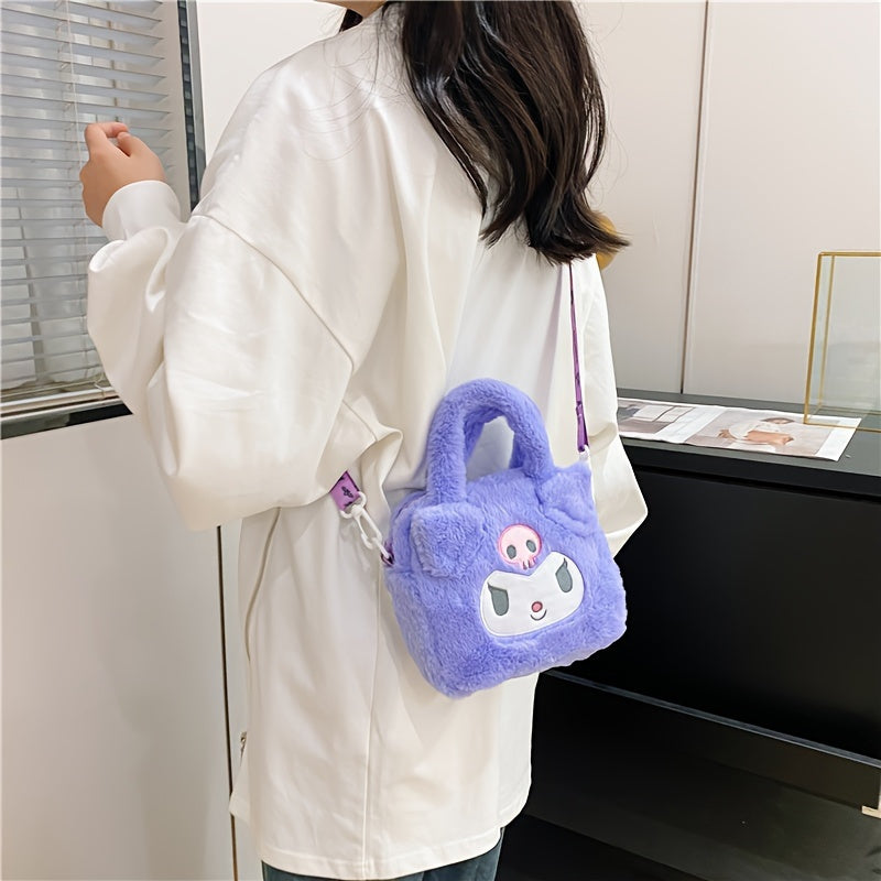 Sanrio Hello Kitty, Kuromi & My Melody Plush Tote: Soft polyester shoulder bag for fans, perfect for parties and as a Valentine's Day gift by SANRIO.