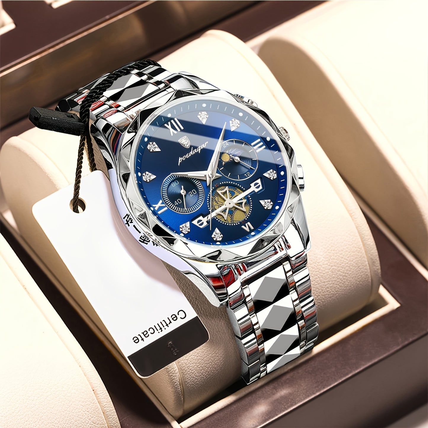 New luxury stainless steel waterproof watch for men and women, perfect for leisure and business, ideal gift for both genders.