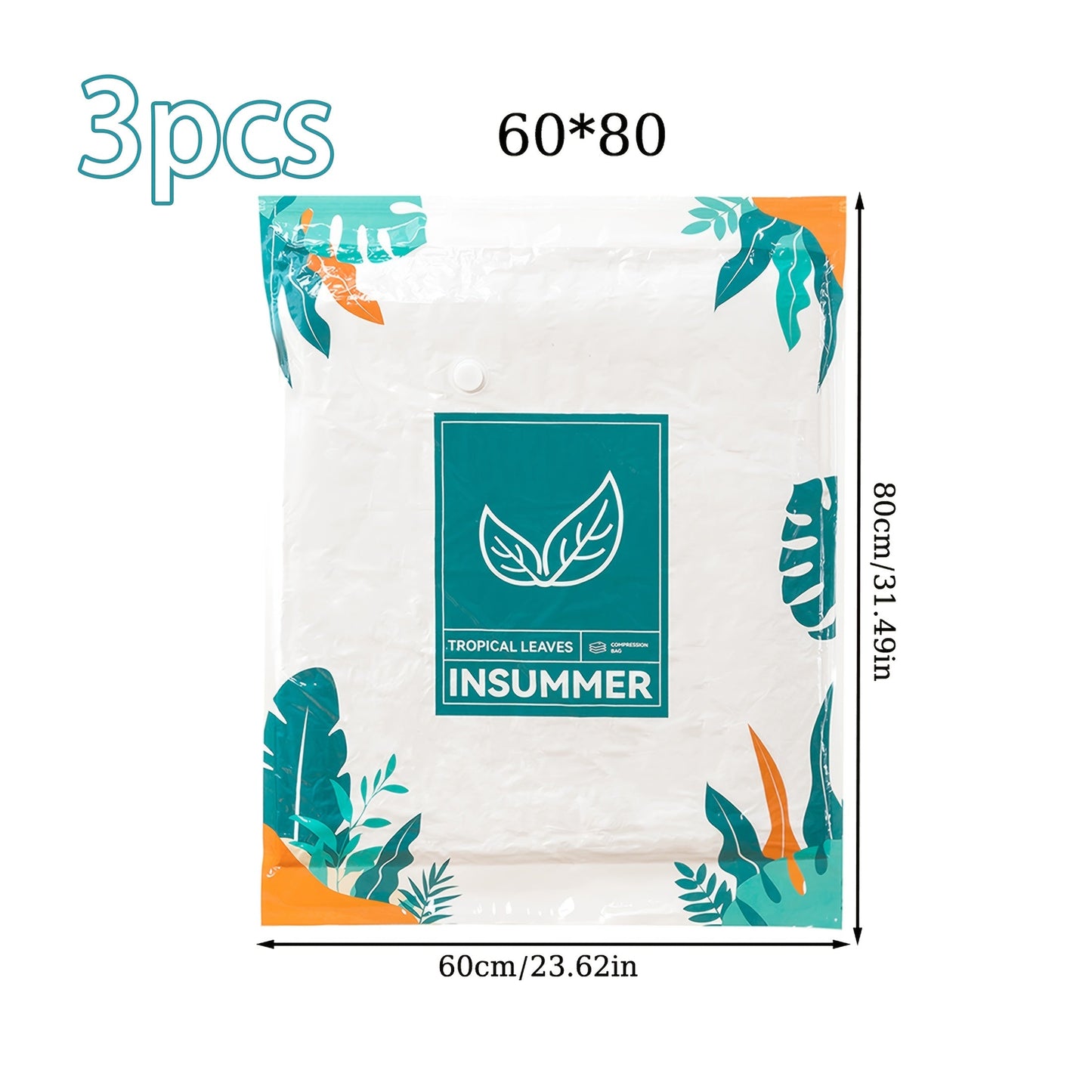 3-Pack of Heart Leaf Vacuum Storage Bags featuring a tropical leaf design. These plastic space saver bags are ideal for storing comforters, blankets, bedding, and clothing without the need for power. Also suitable for organizing accessories.