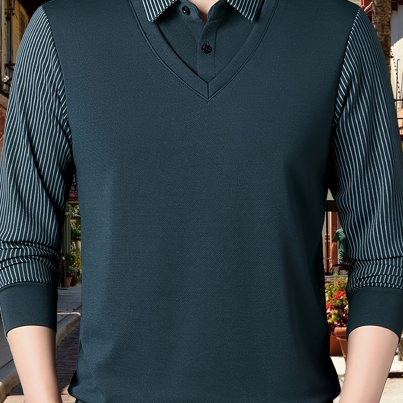 Men's long-sleeve golf shirt with breathable fabric for spring/fall wear.