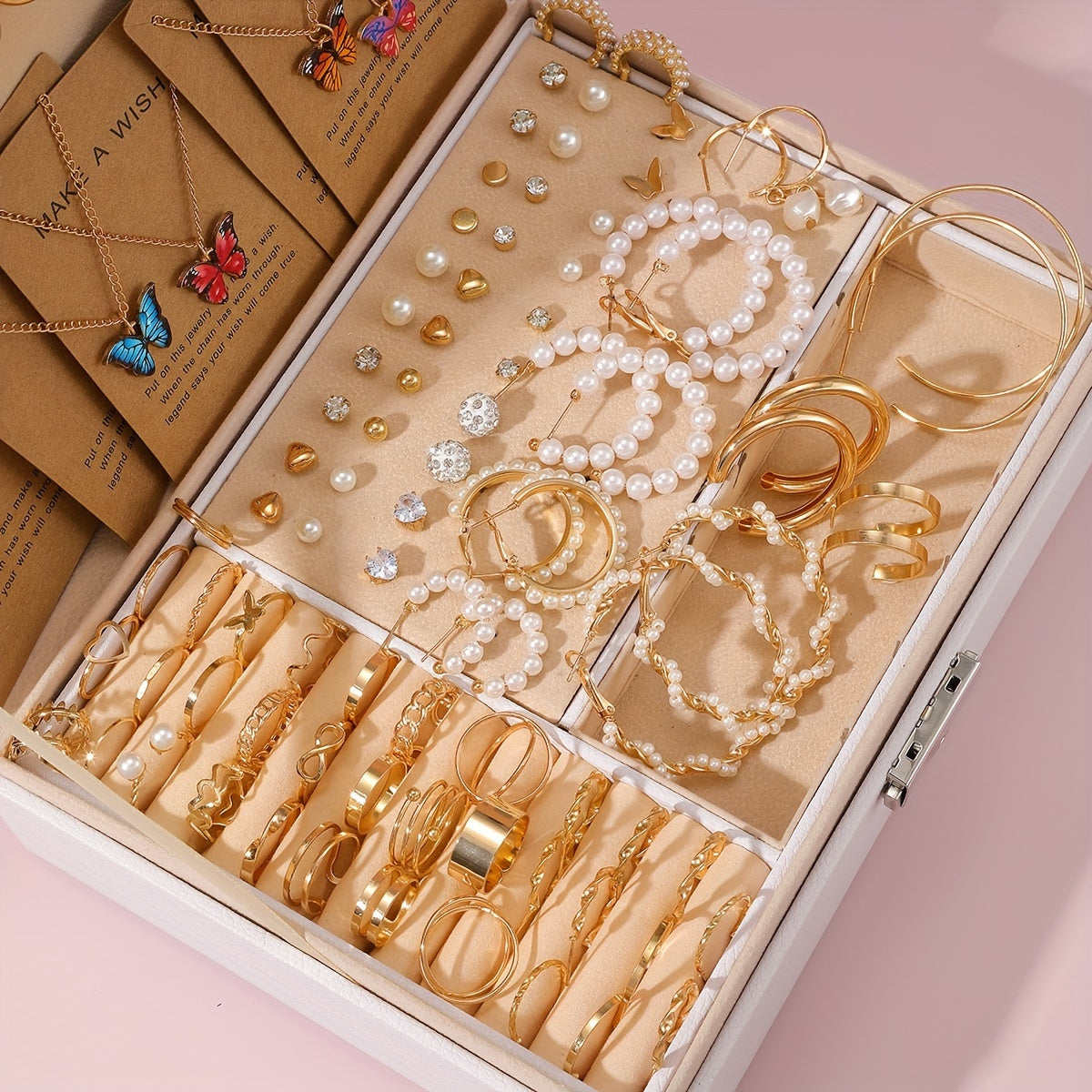 Vintage Elegant Fashion Love Butterfly Multi-element Jewelry Set - 5pcs/99pcs, Perfect for Brazilian Women's Daily Wear, Dating, Vacation, Party, Anniversary. Includes Pendant Necklace, Earrings, and Ring. No Box Included. Good Luck and Direction.