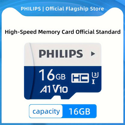 PHILIPS Micro SD card, ideal for 4K recording, monitoring, security cameras, action cameras, and drones. Features 130Mb/s read speed and UHS-I V30 Class 10 compatibility.