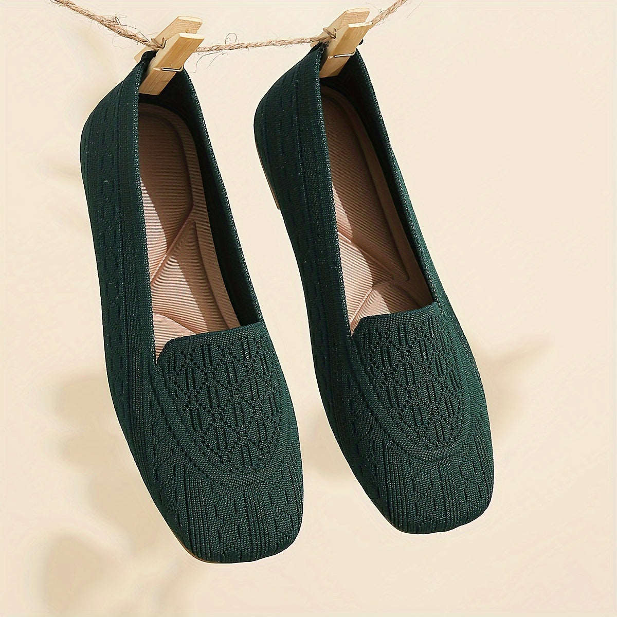 Breathable knit slip-on loafers with square toe, perfect for casual wear.