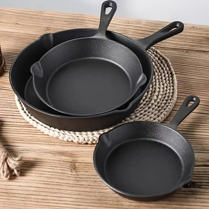 Set of 3 Cast Iron Cookware Pieces - Non-Stick, Versatile Pans in Different Sizes for Use on Induction & Gas Stoves - Ideal for Frying, Sauteing & Cooking