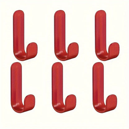 6 strong adhesive J-shaped hooks for kitchen storage, with no-drill, rust-resistant plastic design.