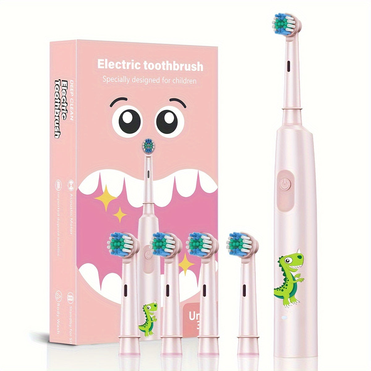 Children's electric toothbrush with 3 cleaning modes, USB rechargeable, soft bristles, and auto deep clean for ages 3-14.