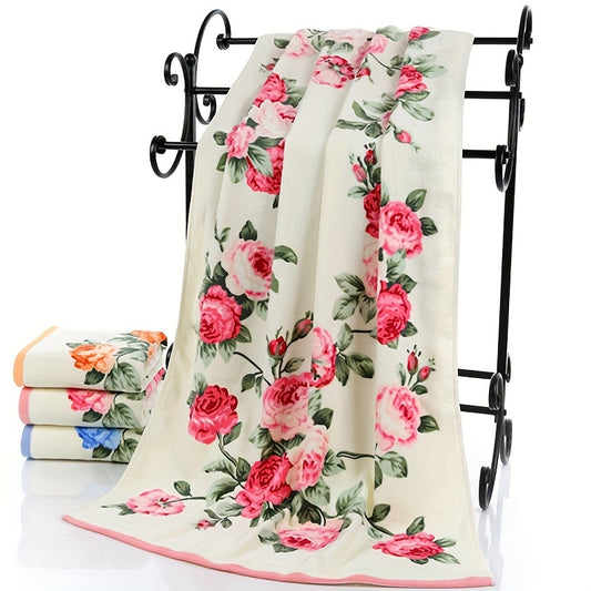 Flower pattern cotton towel, quick-dry hand and bath towel for home bathroom.