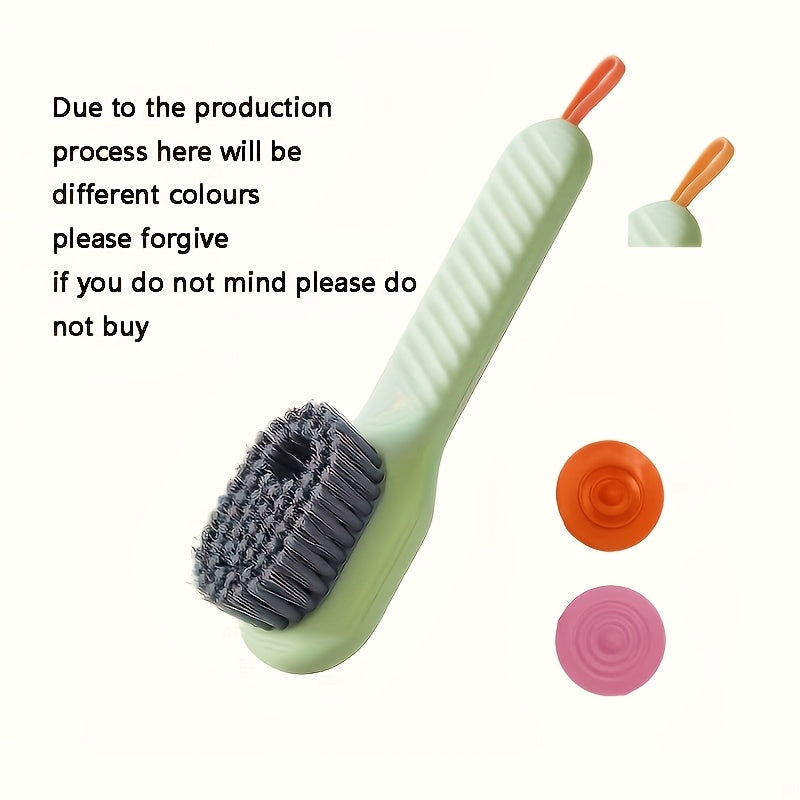 Get your hands on the versatile Multi-Functional Shoe Cleaning Brush featuring a Built-In Soap Dispenser. This handy tool comes equipped with dual bristle types, perfect for both delicate and tough cleaning jobs. It is the ideal choice for use in