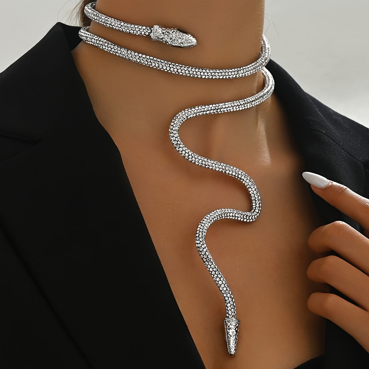 Shiny Rhinestone Serpentine Choker Necklace - Plating-Free, Bendable Plastic, Sparkling Rhinestone Design, Stylish Accessory for Any Occasion