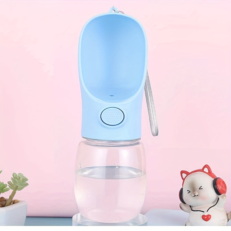 Portable dog water bottle with accompanying cup for easy feeding and drinking