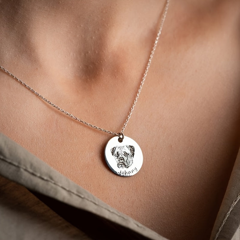 Personalized pet portrait jewelry and necklaces, featuring custom pet photos of dogs and cats.