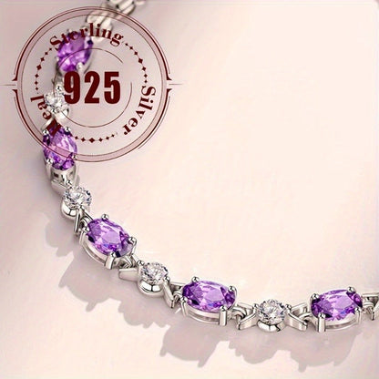 This stylish bracelet is made of high-quality 925 sterling silver with elegant purple stones. Its simple and versatile design makes it suitable for daily wear or as a special gift. Perfect for wearing all year round.