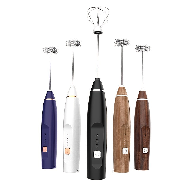 Durable Plastic Electric Milk Frother Handheld with 3-Speed Adjustable USB Rechargeable Feature, Comes with 2 Stainless Steel Whisks for Cappuccinos, Hot Chocolate, Milkshakes, and Eggs - Conveniently Portable.