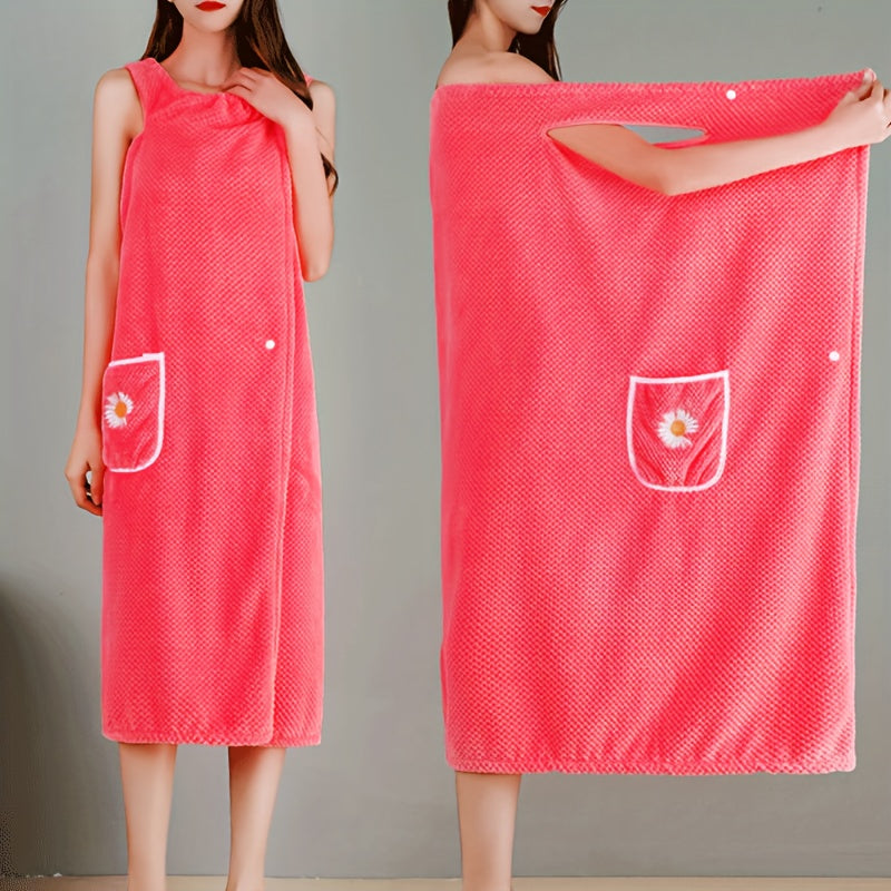 Large bath skirt doubles as adult towel, absorbs water without shedding hair, soft.