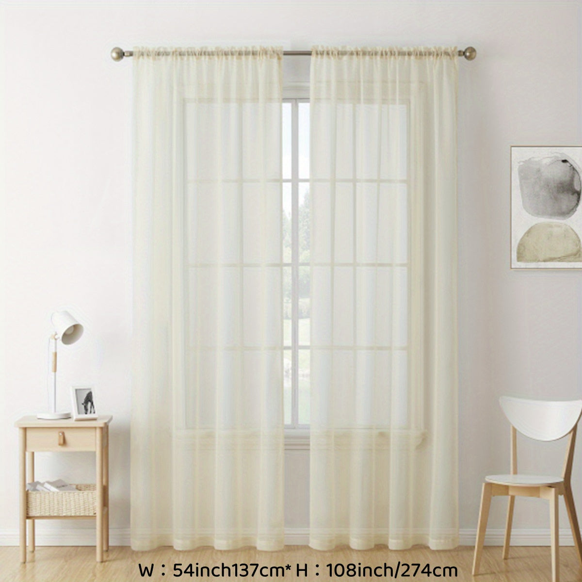 Enhance your decor with these elegant sheer voile curtain panels. Made of semi-transparent polyester, they feature a rod pocket design for easy hanging in your kitchen, bedroom, or living room. Create a romantic ambiance with these beautiful curtains.