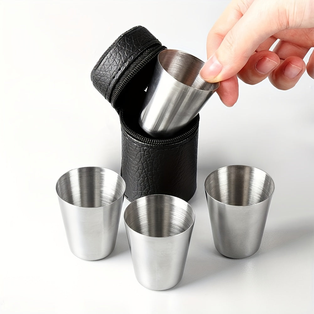 5-piece set of 30ml stainless steel cups for outdoor travel and parties, with whiskey cups, ideal for picnics and events.