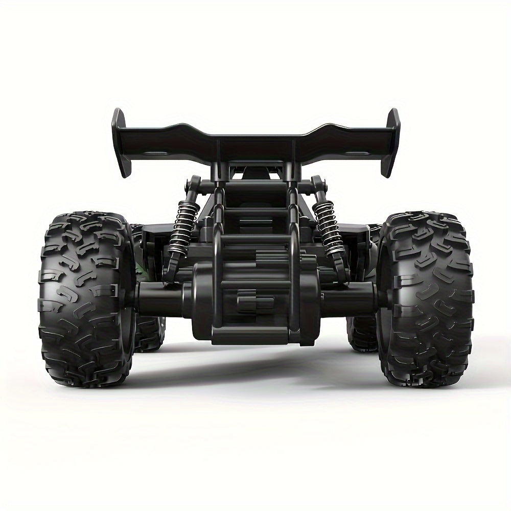 1:18 scale off-road RC car with 2.4G remote control, independent shock absorbers, dual battery, and large tires for all-terrain play.