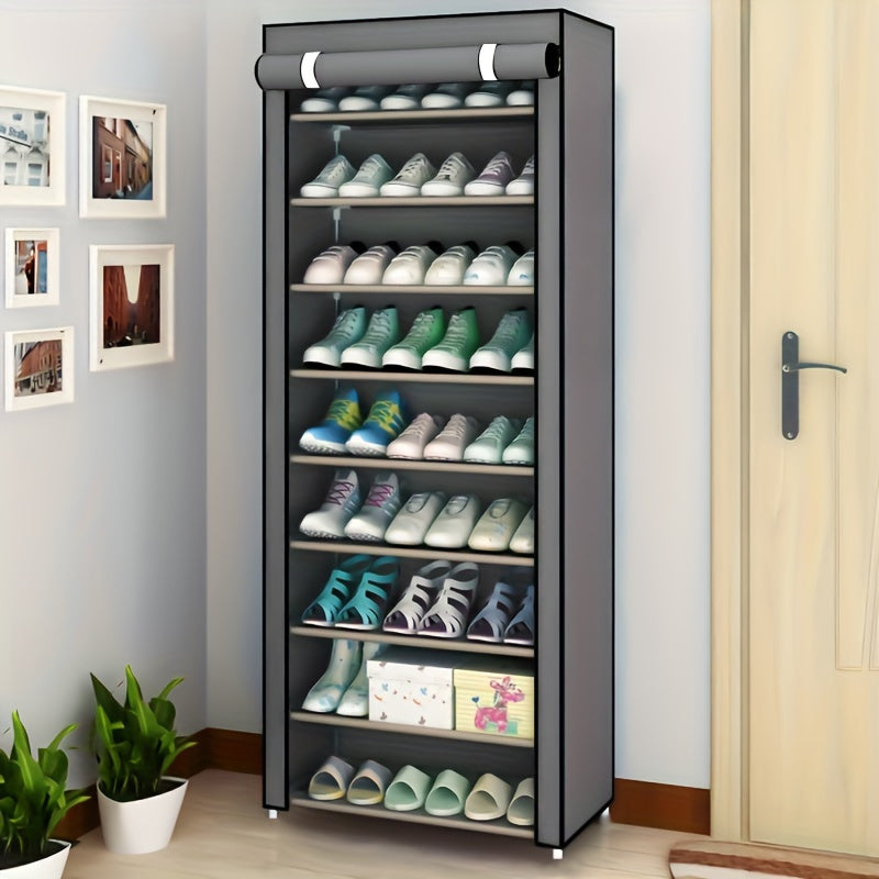 Easily assemble 8/10 layer shoe storage cabinet with large capacity, dustproof, suitable for home or dormitory use.