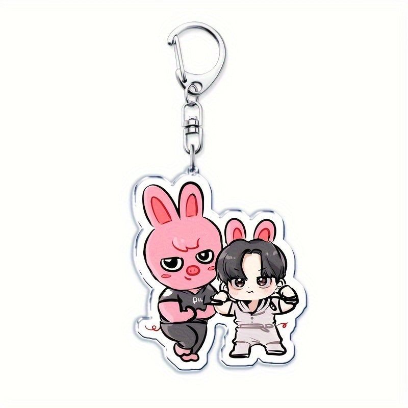 Acrylic Keychain with Adorable Cartoon Animal Design Inspired by K-Pop, Double-Sided Charm for Bags & Keys, Ideal Gift for Fans