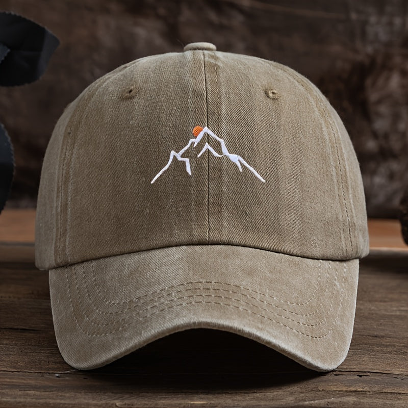 Embroidered Mountain Peak Baseball Cap - Adjustable, Curved Brim Ideal for Hiking & Fishing, Machine Washable