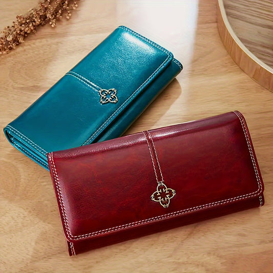 Chic synthetic leather bifold wallet with multiple card slots, snap closure, and polyester lining - perfect for daily use.