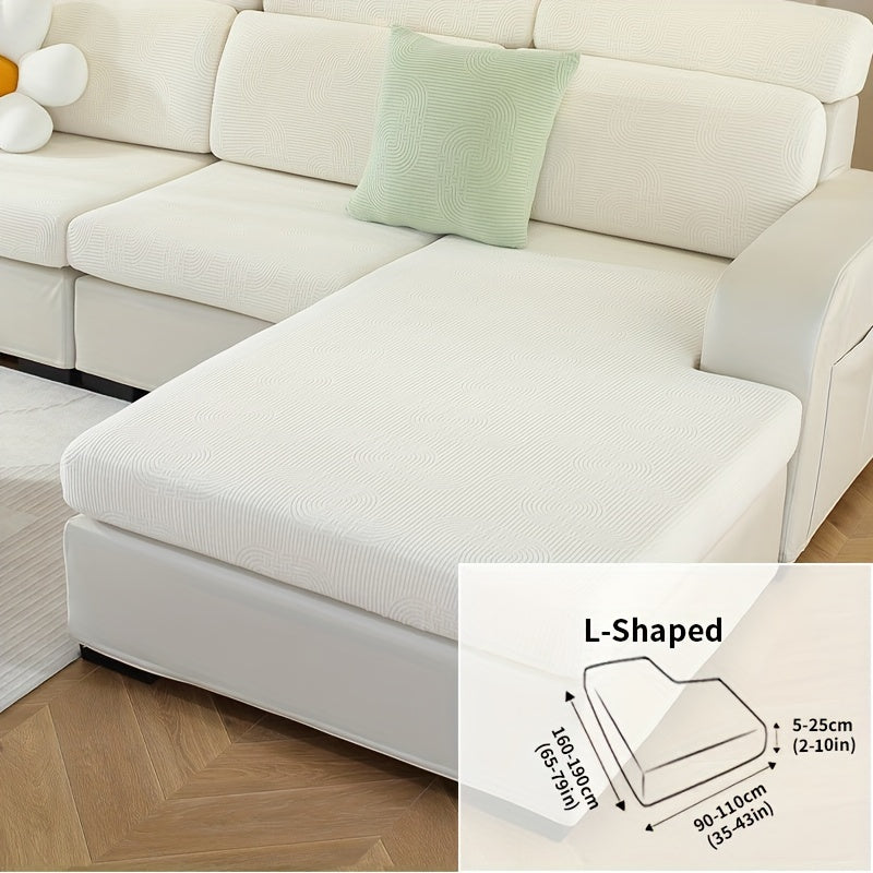 Jacquard sofa slipcover with universal fit and elastic design for furniture protection and home decor in any room.