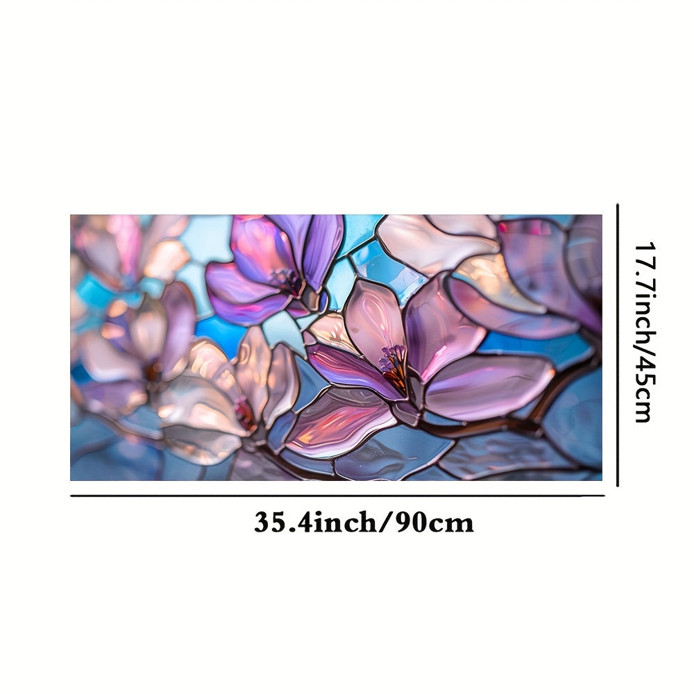 Reusable Classic Floral Stained Glass Window Film with Static Cling - Perfect for Home Office, Living Room, Kitchen, and More! Rectangular Shape, Dull Finish, 11mil Thickness.